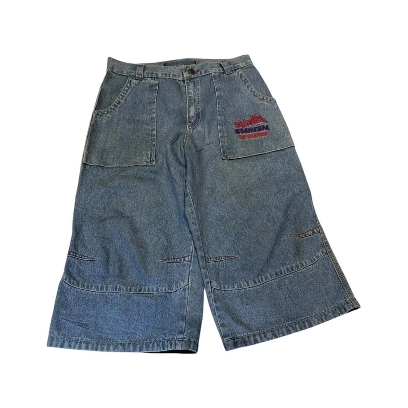 Eminem Faded Blue wash unique embroidered Eminem baggy jorts Size US 30 / EU 46 - 2 Thumbnail