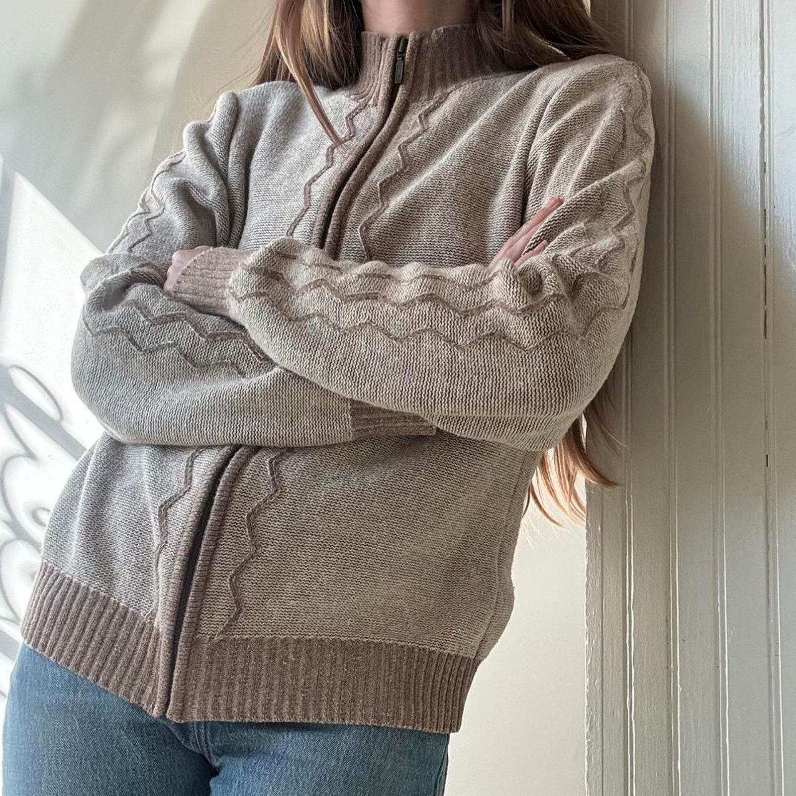 Vintage Vintage Christopher & Banks Beige Zip Sweater Small Natural Size S / US 4 / IT 40 - 1 Thumbnail