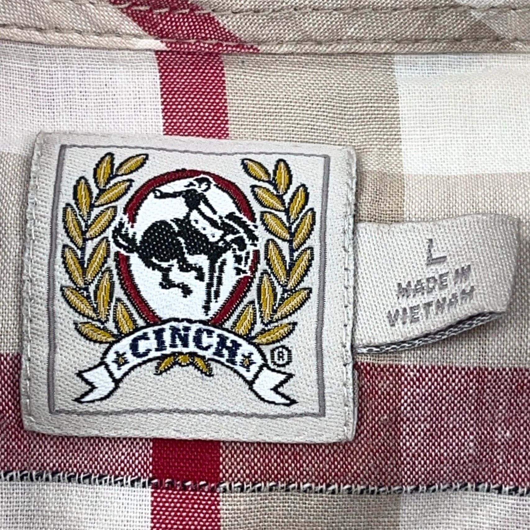 YOKE Cinch Shirt Men Large Red Tan Pearl Snap Plaid Western Cowboy Rodeo Yoke Pockets Size US L / EU 52-54 / 3 - 7 Thumbnail