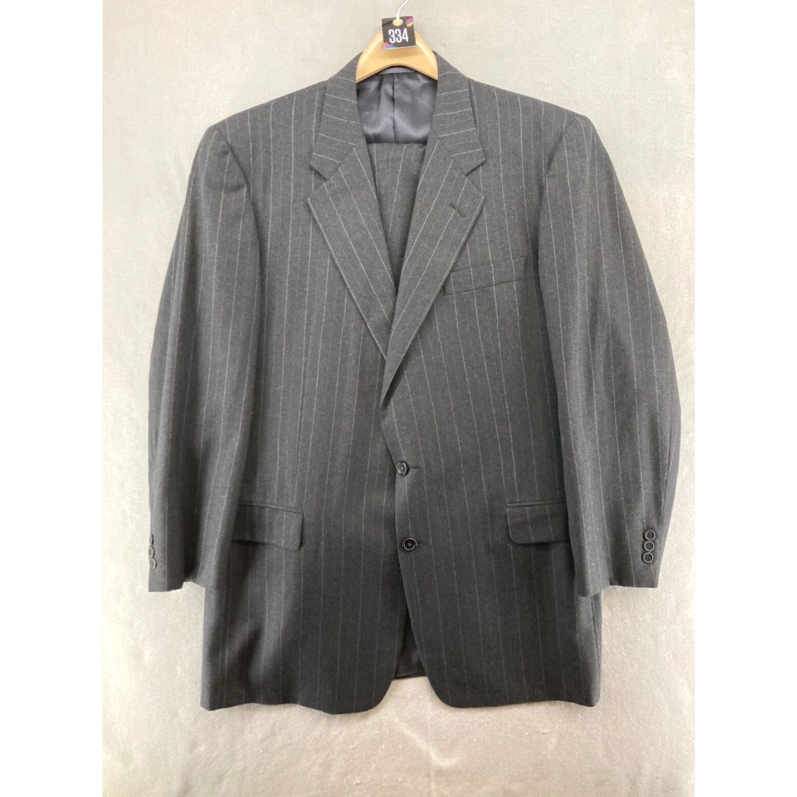 Vintage VINTAGE Hickey Freeman Suit 2 Piece 44 XLG Wool Pinstripe Gray Business Mens Size 44R - 2 Thumbnail