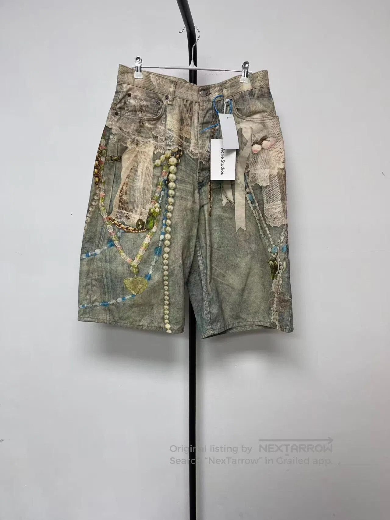 Acne Studios Acne Studios Denim Shorts w/ 3D Print & Pearl Chain. Size 41" - 1 Thumbnail