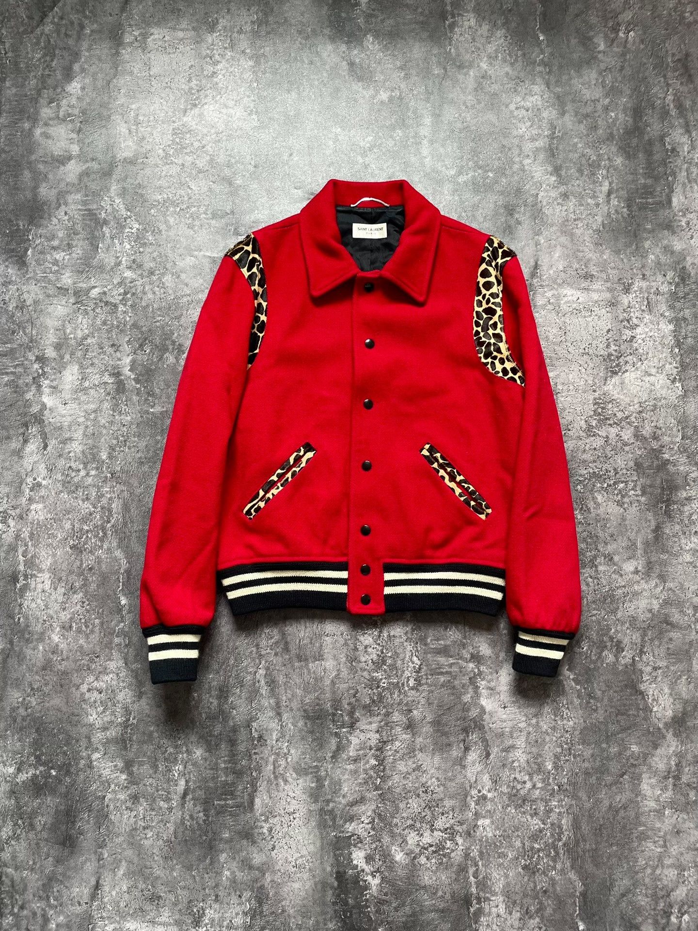 Saint Laurent Paris Saint Laurent Red Leopard Varsity Jacket Size US S / EU 44-46 / 1 - 1 Thumbnail