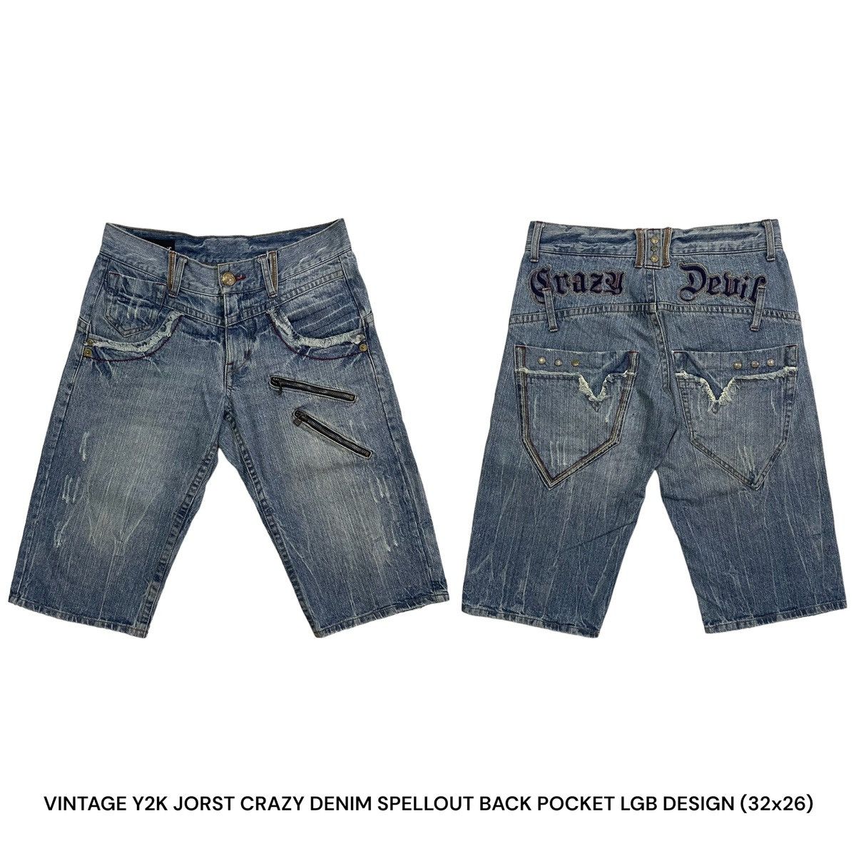 20471120 VINTAGE 00's ORIGINAL JORTS CRAZY DEVIL EMBROIDERY DESIGN Size US 32 / EU 48 - 1 Thumbnail