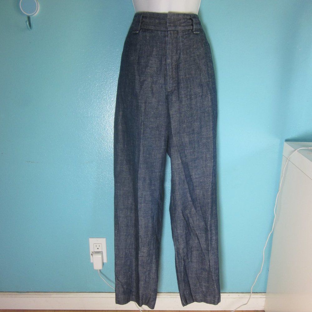 image of Rag Bone Rag & Bone Womens Size 8 Claud Indigo Hemp & Cotton Trouser in Blue