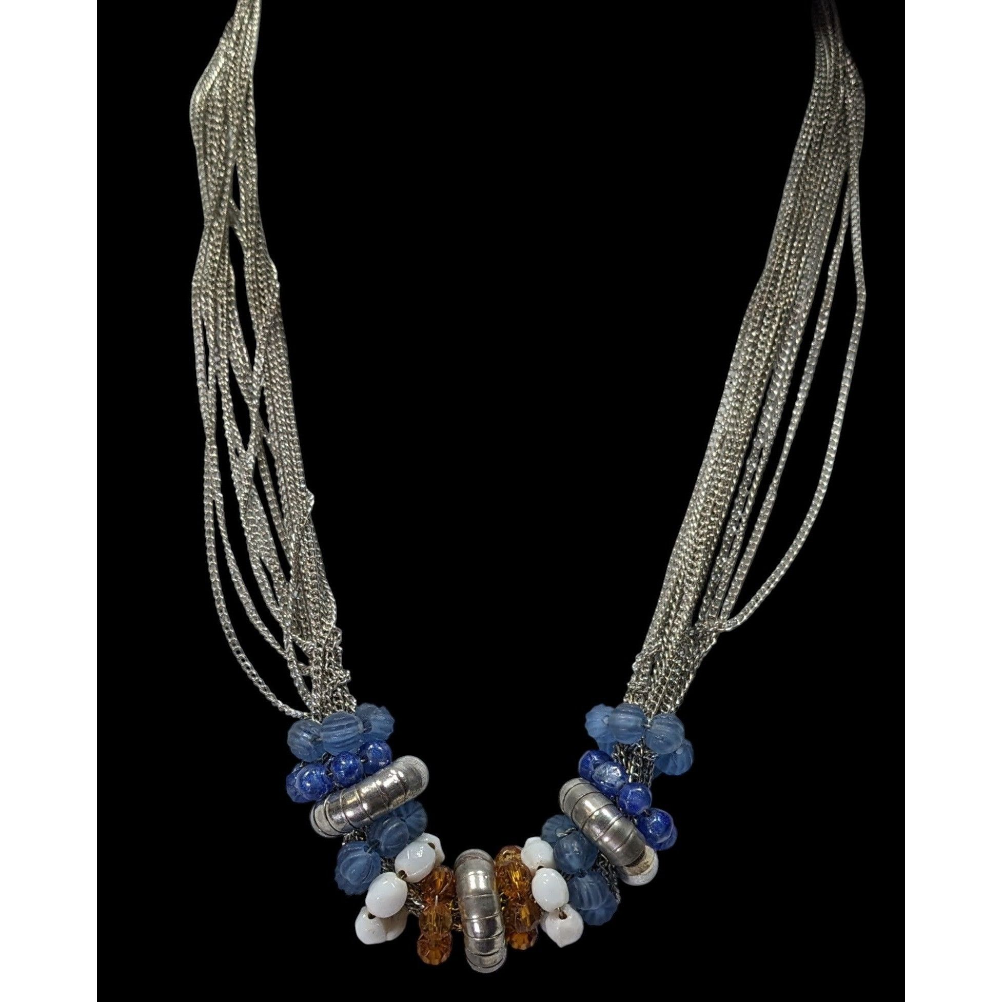 Other Handmade Retro Multi-Strand Silver Necklace With Beaded Ring Size ONE SIZE - 2 Thumbnail