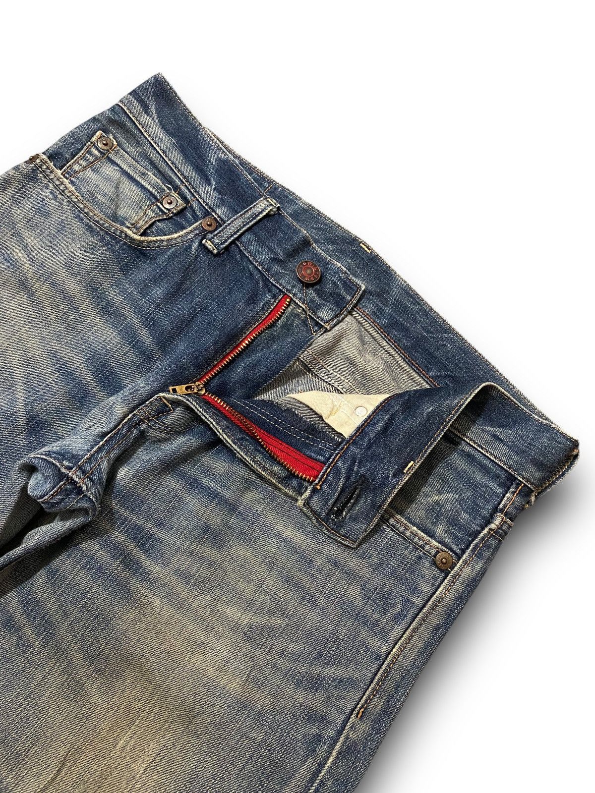 Edwin × Le Grande Bleu (L.G.B.) FLARE Edwin 503 Blue Trip Dirty Wash Distressed Jeans Size US 37 - 10 Thumbnail