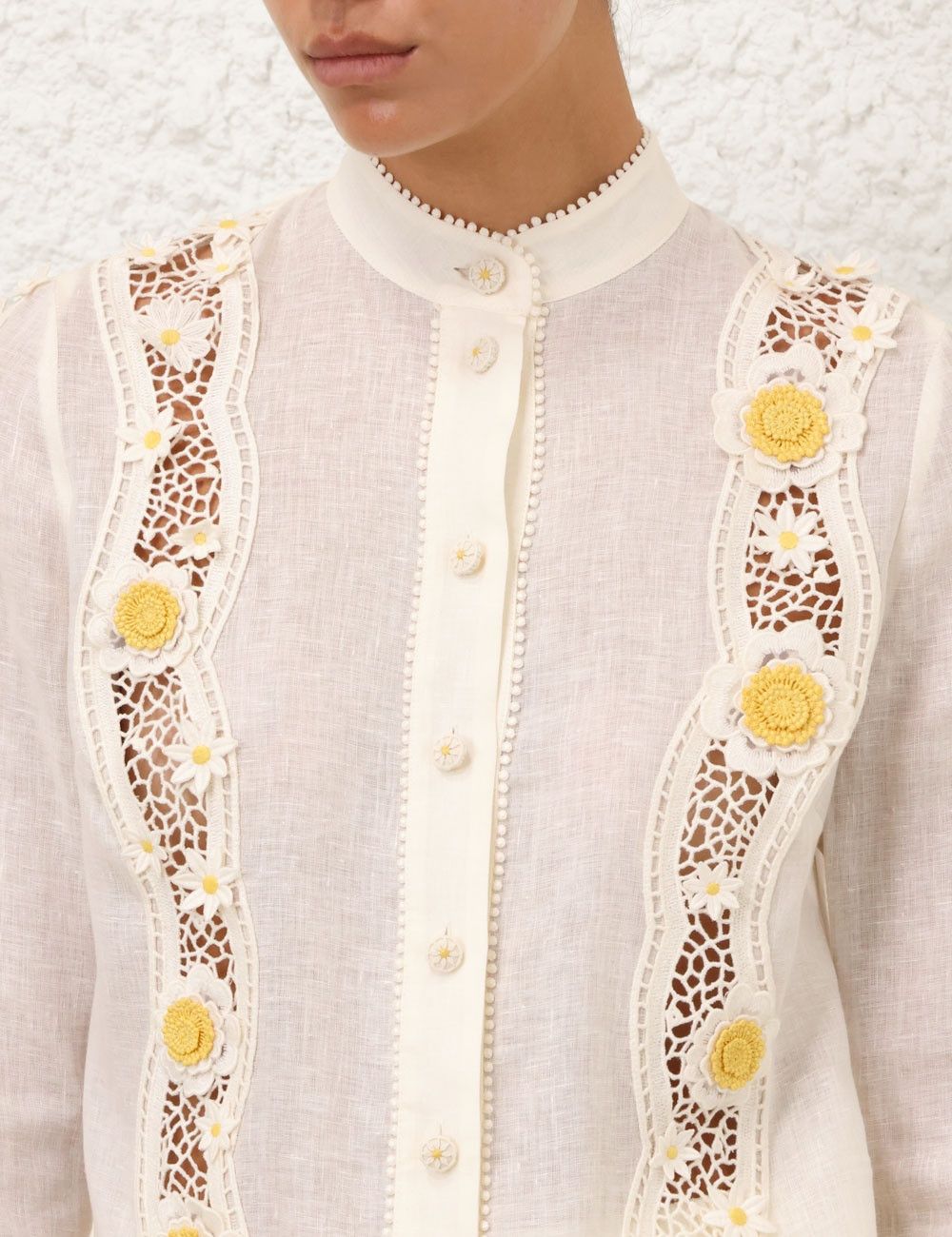 Zimmermann oc11z0126 Everley Flower Trim Shirt in Ivory Size M / US 6-8 / IT 42-44 - 4 Thumbnail