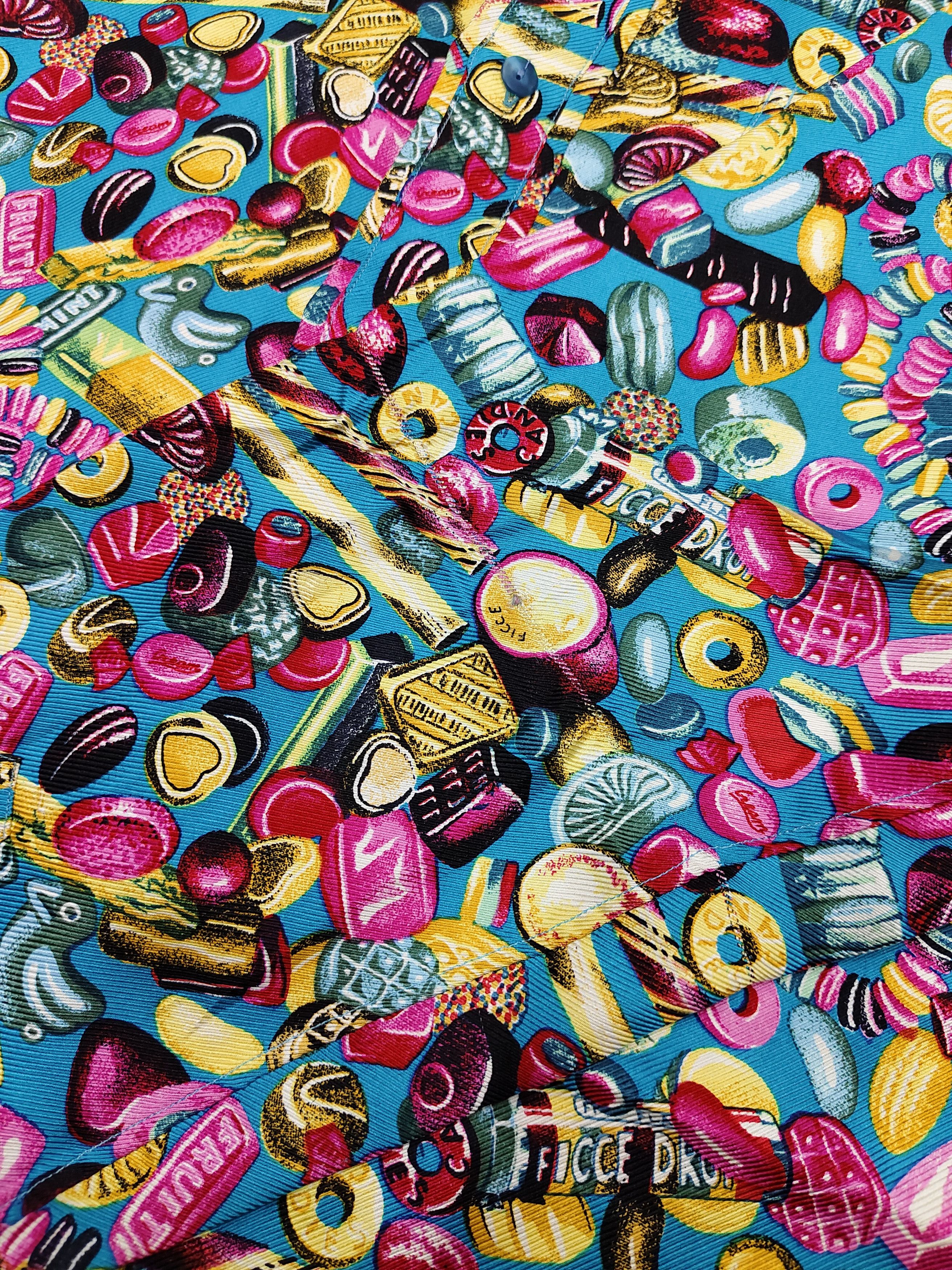 Yoshiyuki Konishi 🇯🇵 Vtg Ficce By Yoshiyuki Konishi Candy Graphic Silk Shirt Size US L / EU 52-54 / 3 - 4 Thumbnail