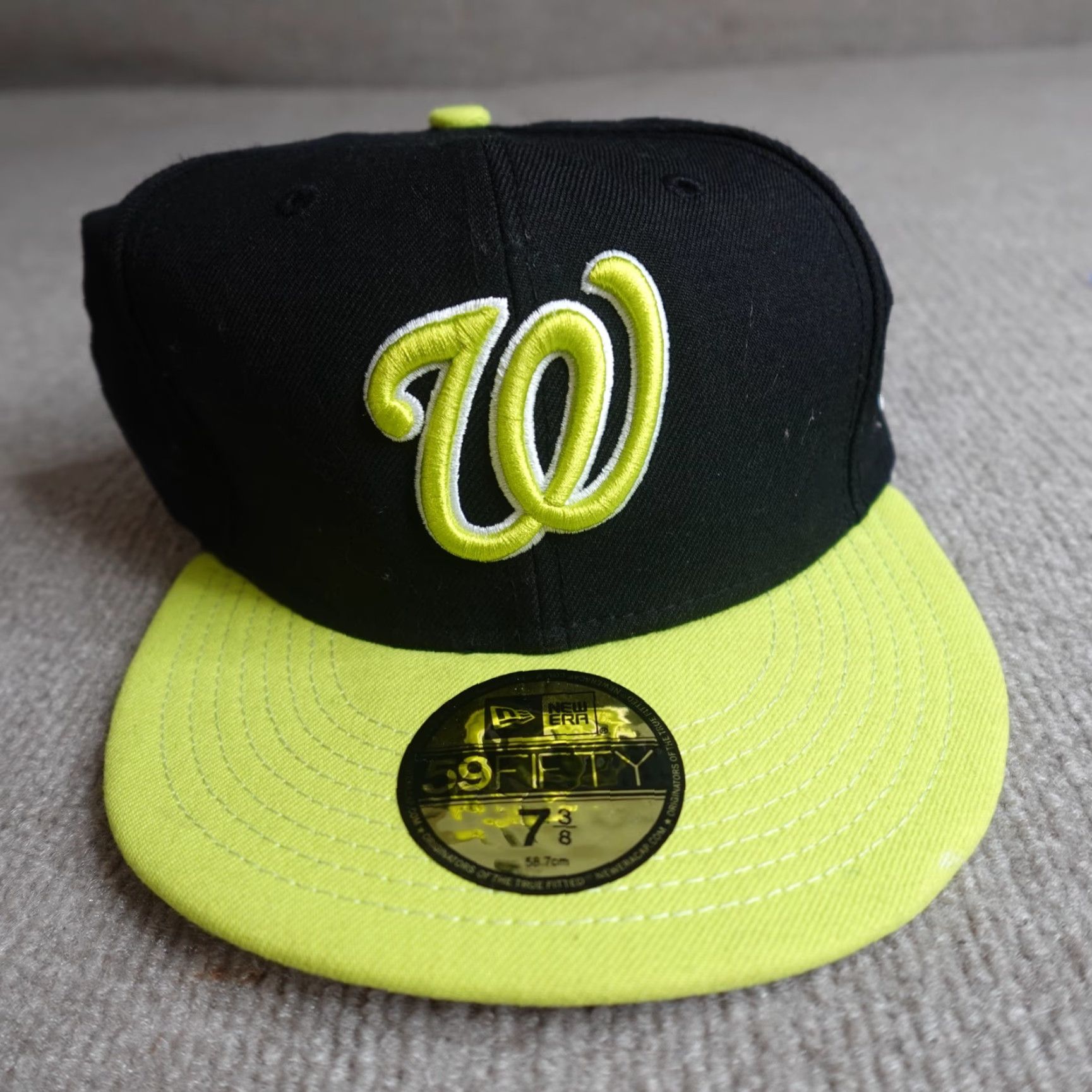 New Era Washington Nationals Hat Black Fitted 7 3/8 Wool Blend 59 Fifty New Era Baseball Cap Mens Size ONE SIZE - 2 Thumbnail
