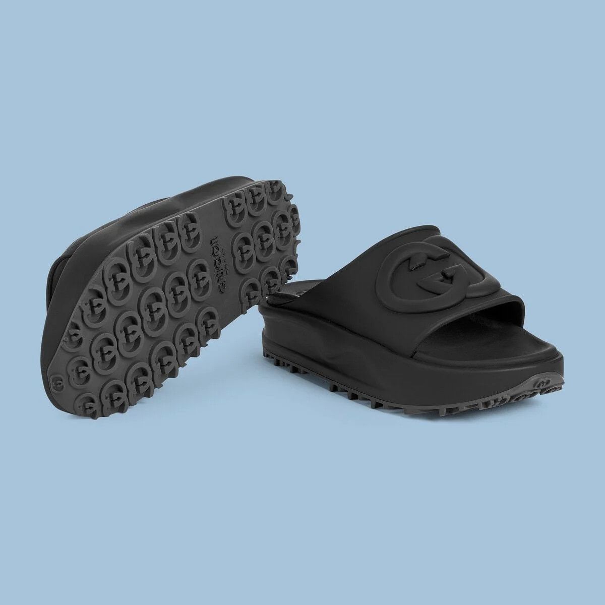 Gucci o1s1wg110425 Men's Interlocking G Slide Sandals in Black Size US 12.5 / EU 45-46 - 4 Thumbnail