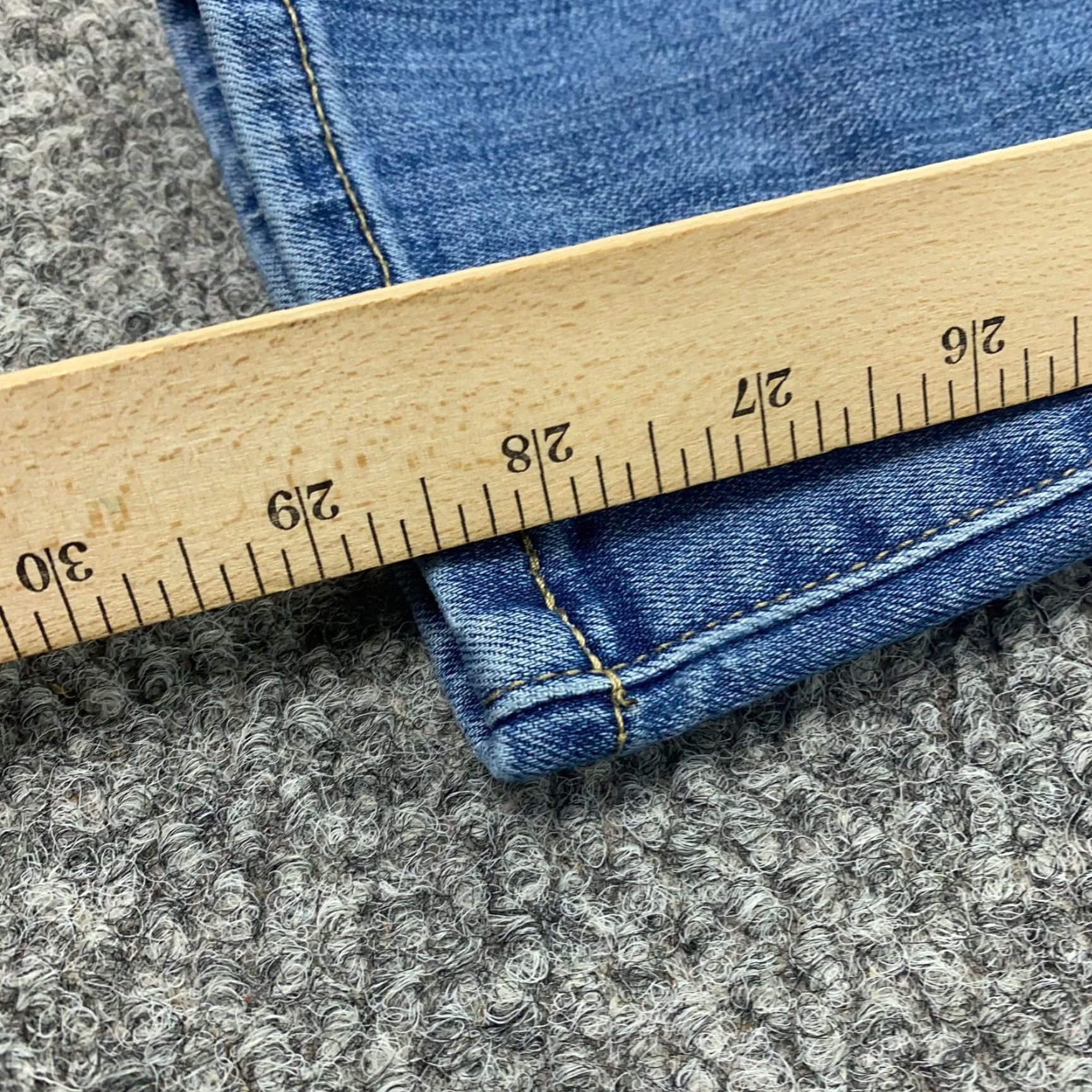 Vintage Seven7 Jeans Size 16 Blue Faded Distressed Beaded Mid-Rise Skinny Stretch Womens Size 35" - 7 Thumbnail