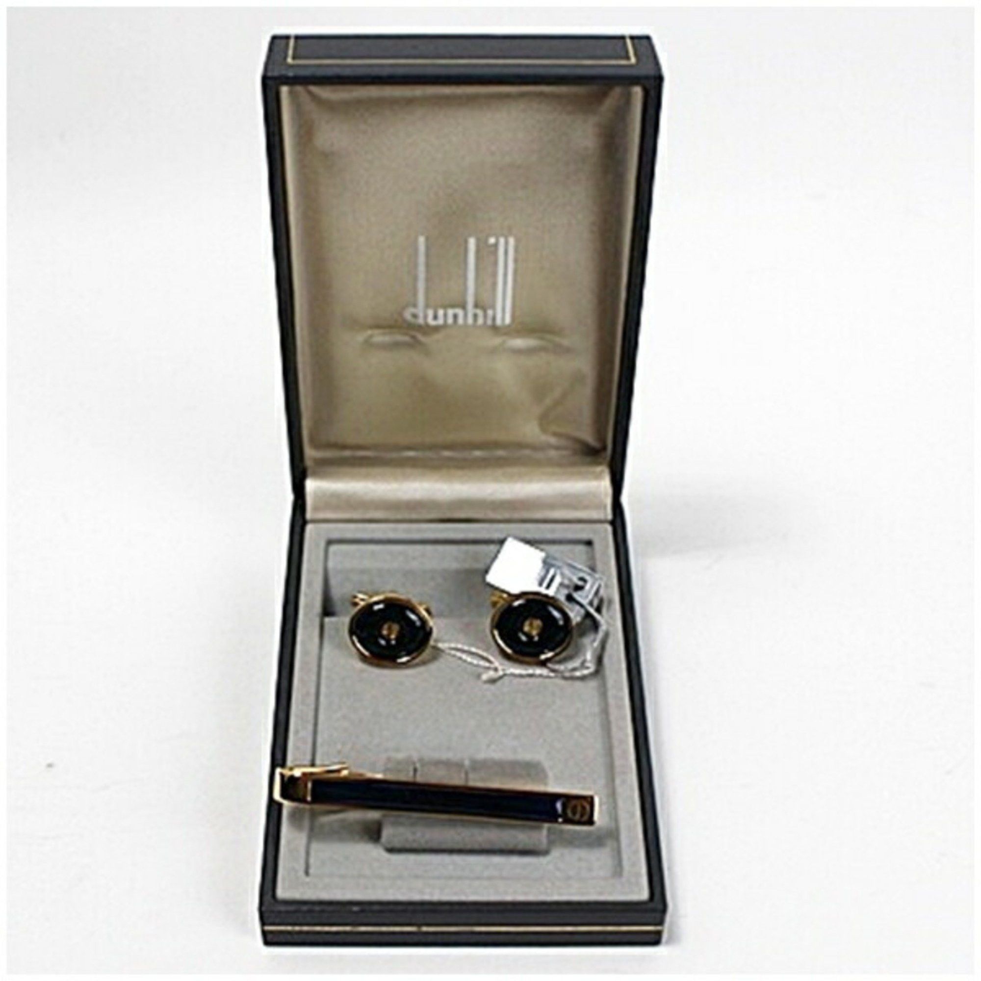 image of Dunhill Tie Pin And Cufflinks Set, Dark Navy X Gold, Dunhill Men's