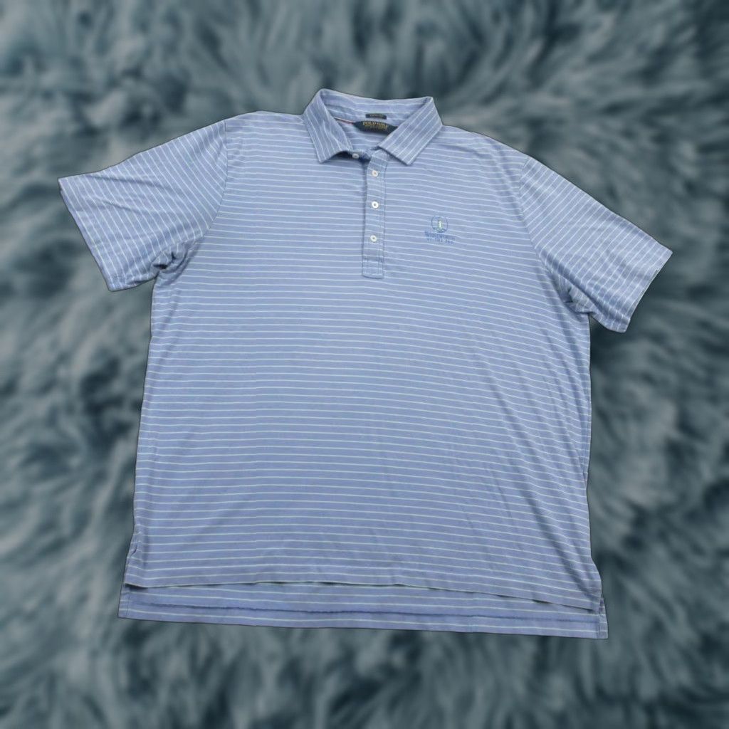 VINTAGE Polo Ralph Lauren Polo Shirt Mens XL Blue Striped Stretch