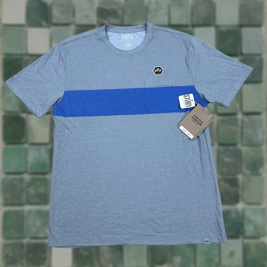 Vintage Field & Stream Deep Runner Short Sleeve Pocket Tee UPF 50 Gray Stripe L Men Size US 33 - 1 Thumbnail