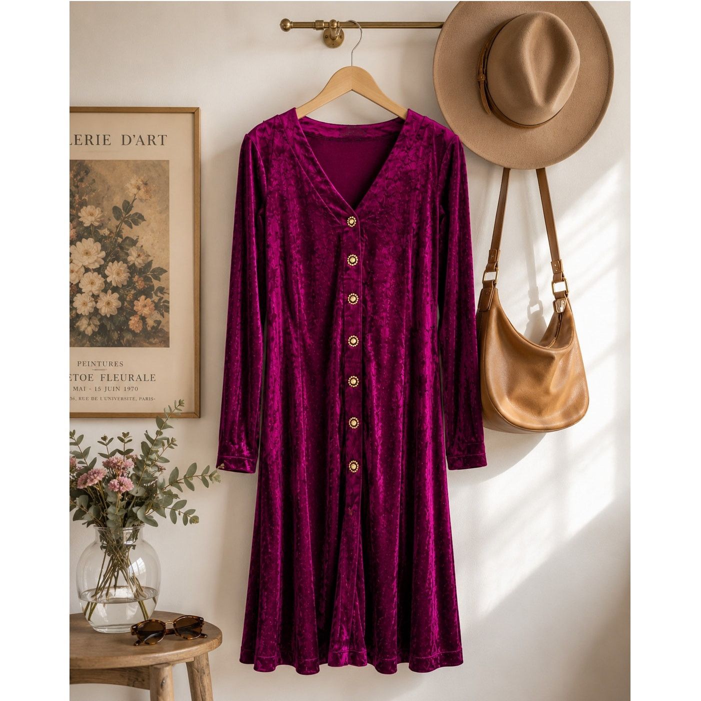 Vintage Vintage velvet jeweled button shift dress size 1 = XL/1X Size XL / US 12-14 / IT 48-50 - 1 Thumbnail