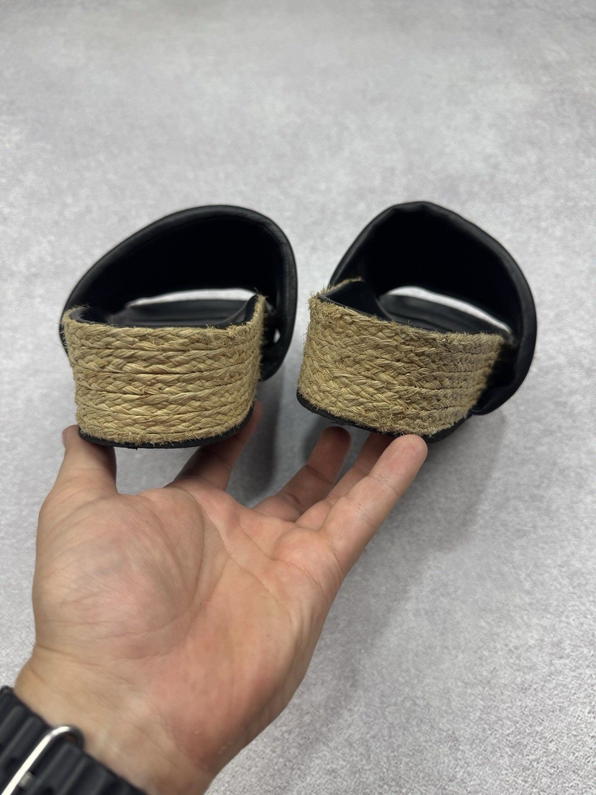 Celine Celine Black Leather Flat Sandals Espadrille Slides Woman Size US 7.5 / IT 37.5 - 6 Thumbnail