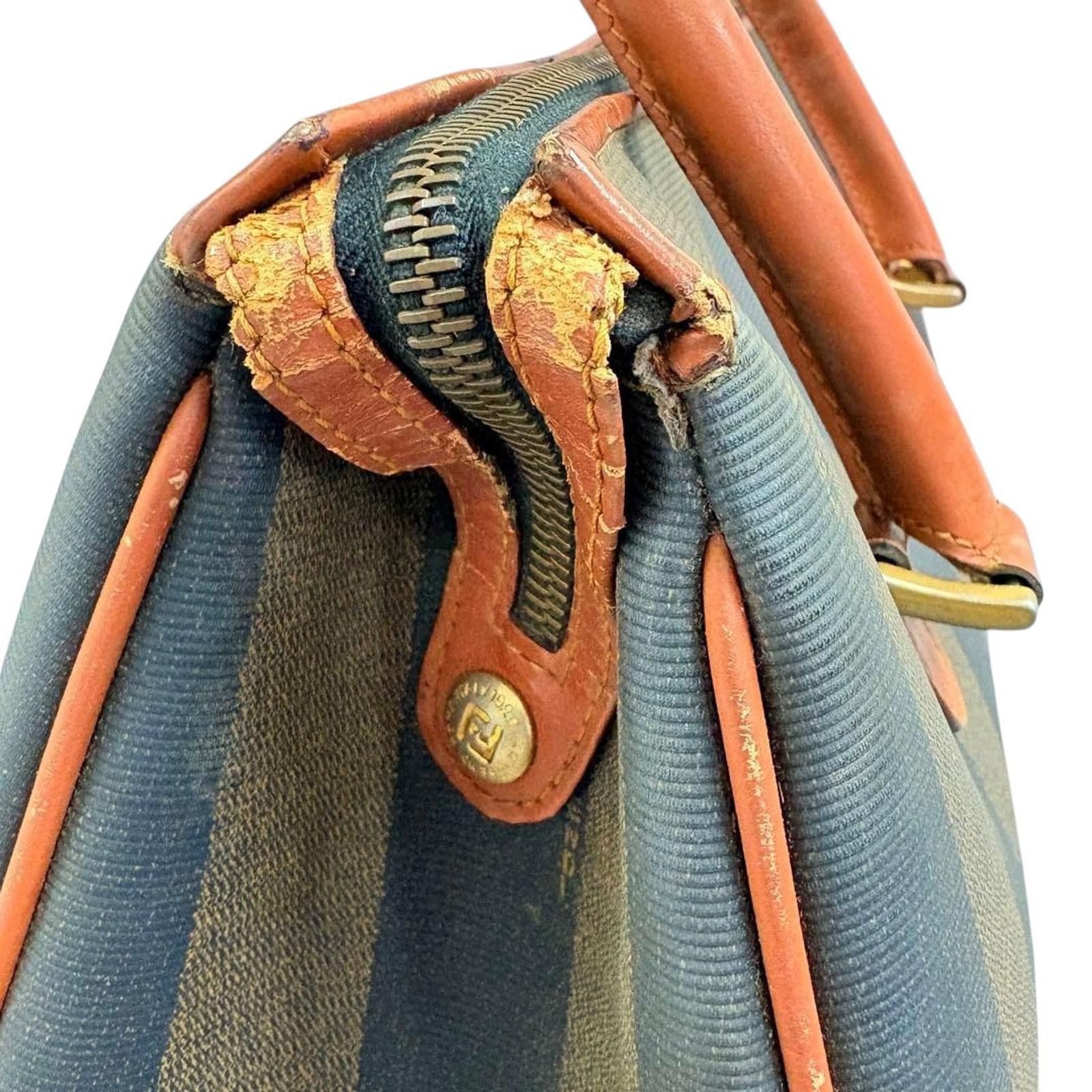 Fendi Fendi - Vintage Striped Handbag with Leather Handles Size ONE SIZE - 3 Thumbnail