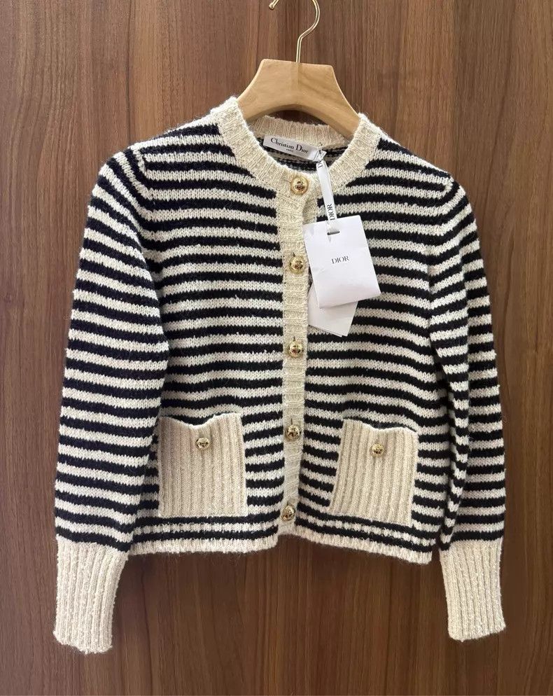 Dior Dior Black and white striped knitted cardigan coat Size XS / US 0-2 / IT 36-38 - 1 Thumbnail
