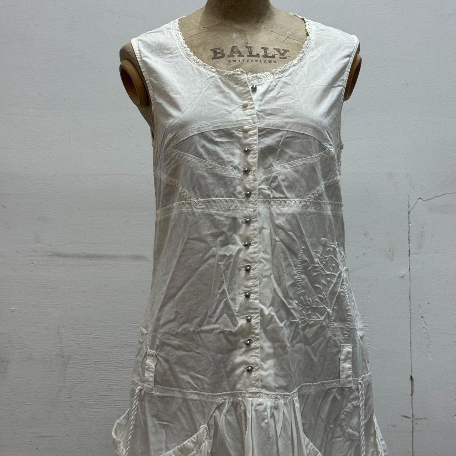 Other Vintage La Mode Est à Vous White Cotton Parachute Dress Size S / US 4 / IT 40 - 3 Thumbnail