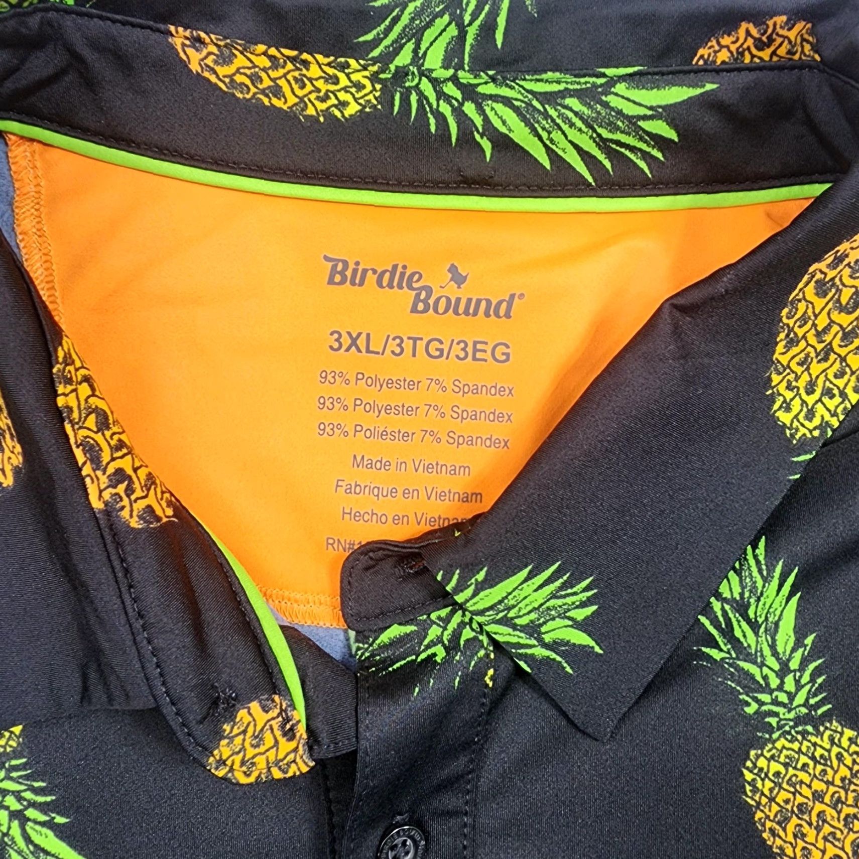 Vintage Birdie Bound Polo Mens 3XL Black Pineapple Print Short Sleeve Golf Stretch Size US XXL / EU 58 / 5 - 4 Thumbnail