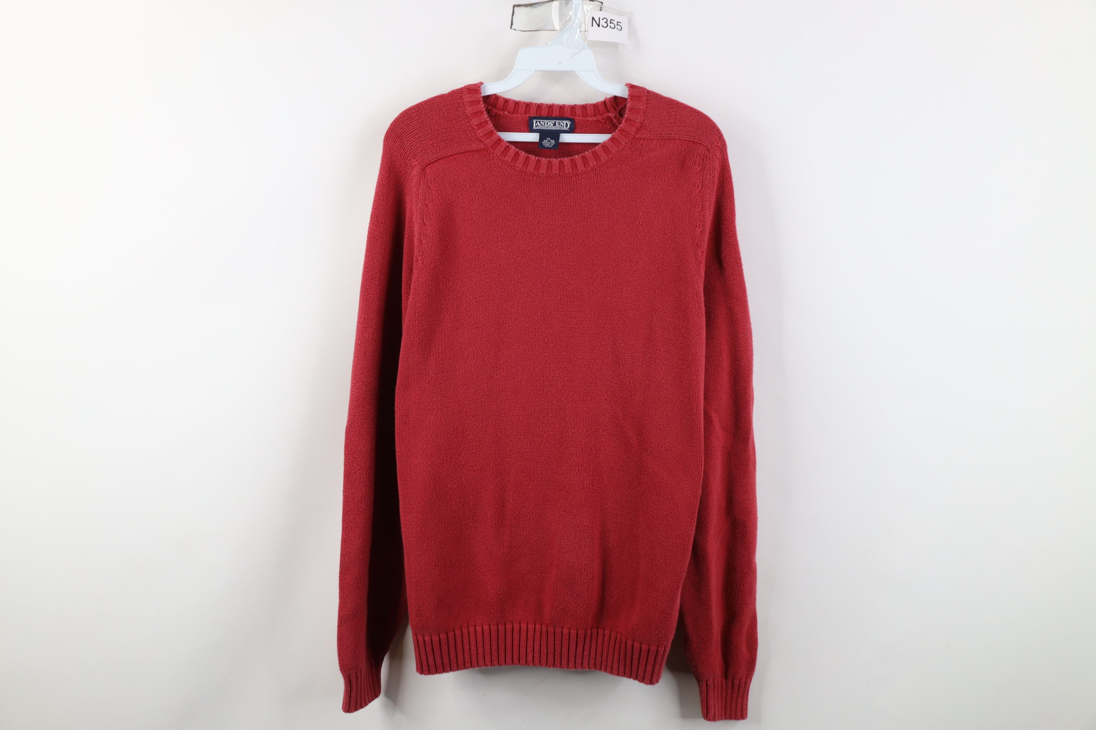 Vintage 90s Lands End Cotton Ribbed Knit Sweater Red Japan