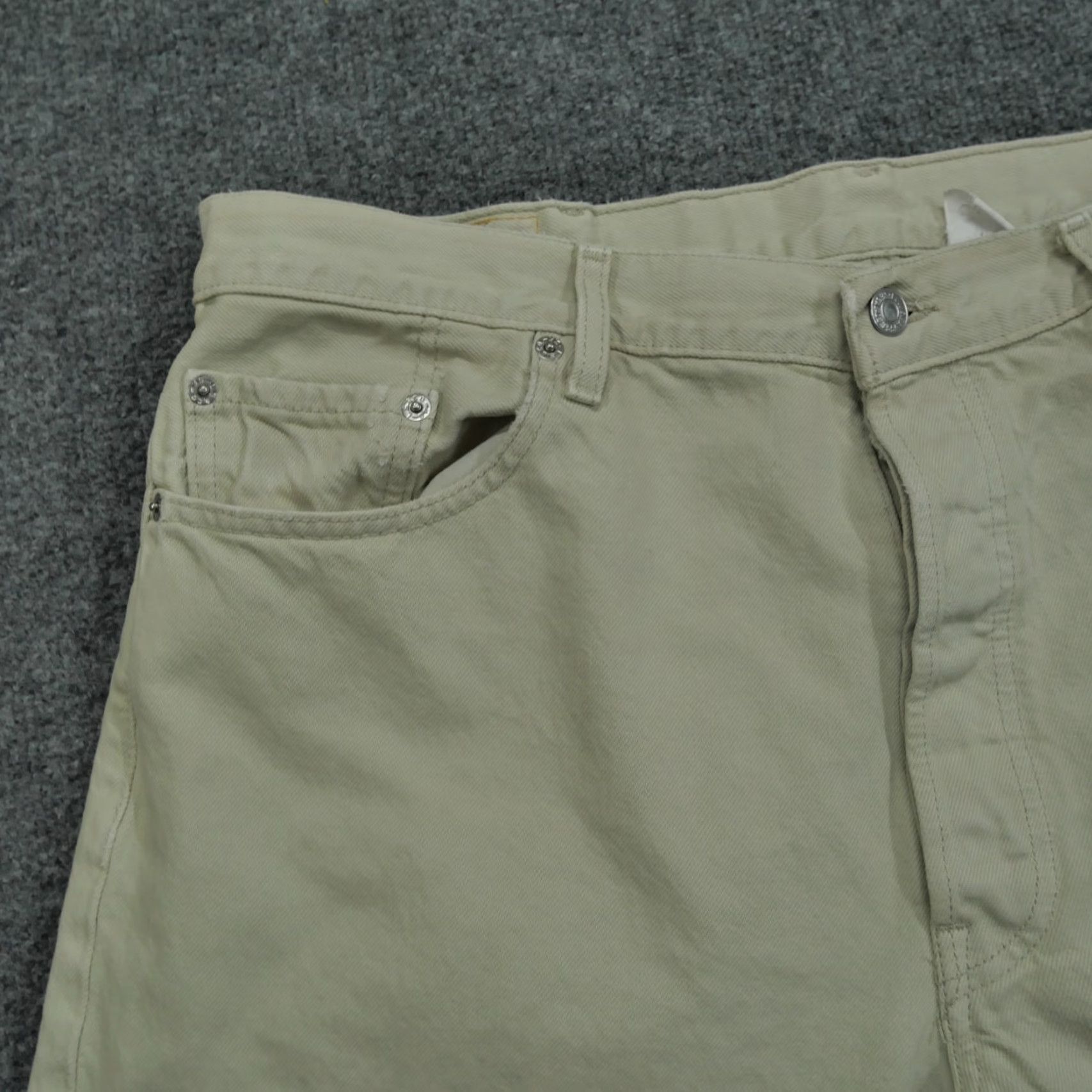 Levi's VINTAGE Levi's 501 Jeans Mens 38x30 Tan Khaki Button Fly Denim Straight Grunge 90s Pockets Distressed Mens Size US 37 - 3 Thumbnail