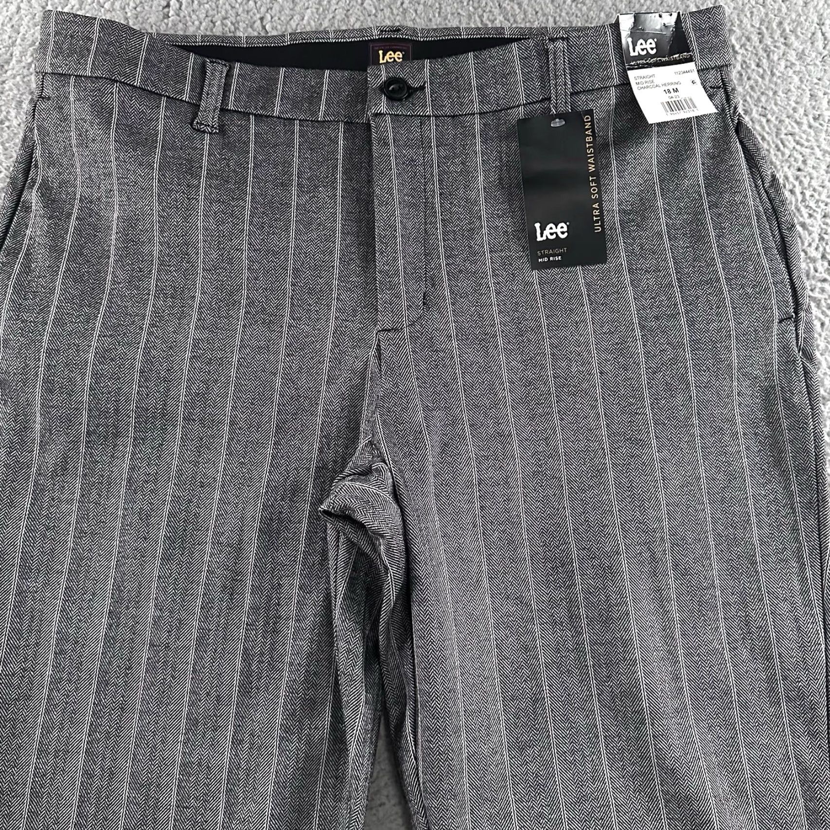 Lee Lee Pants Women Gray Size 18 Straight Mid Rise Striped Polyester Blend Size 25" / US 0 / IT 36 - 2 Thumbnail