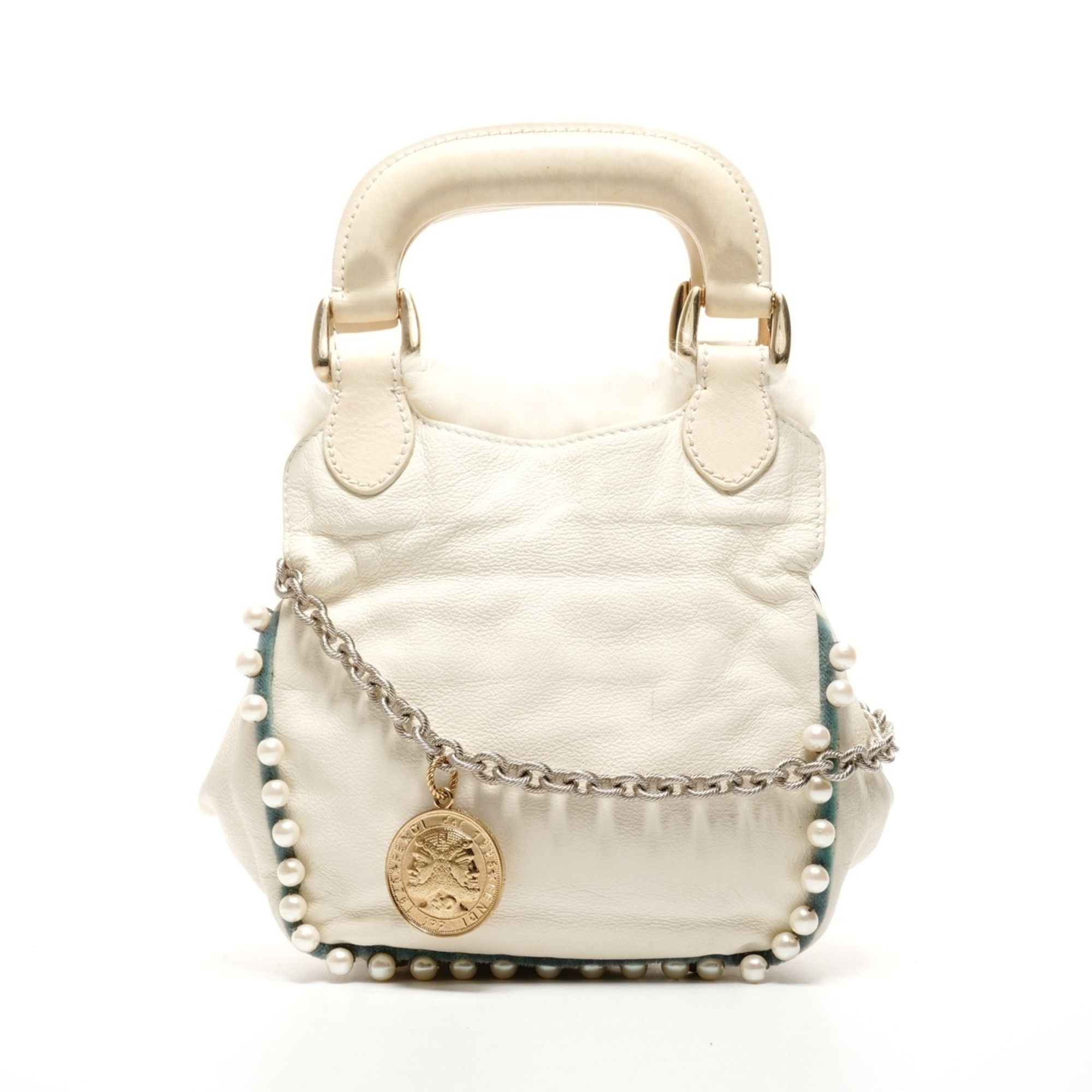 Fendi Fendi Fur Leather Mini Pearl 2-Way Ivory Shoulder Bag in White WS25917 Size ONE SIZE - 1 Thumbnail
