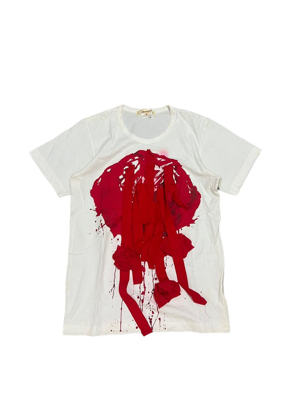 image of Comme Des Garcons Roses Appliqué T Shirt in Red/White, Men's (Size Small)