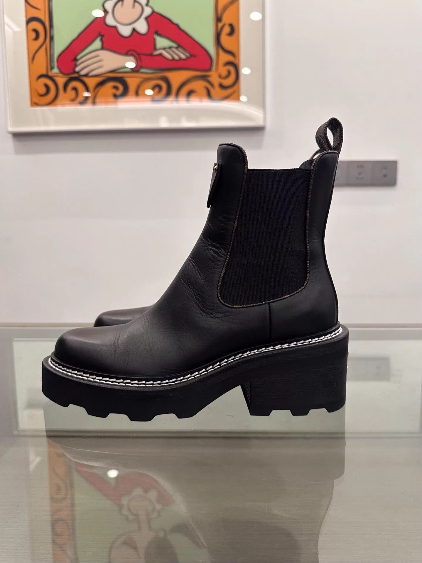 Louis Vuitton LV Beaubourg Black Chelsea Boots EU35 w/Brown Monogram Size US 4.5 / IT 34.5 - 4 Thumbnail