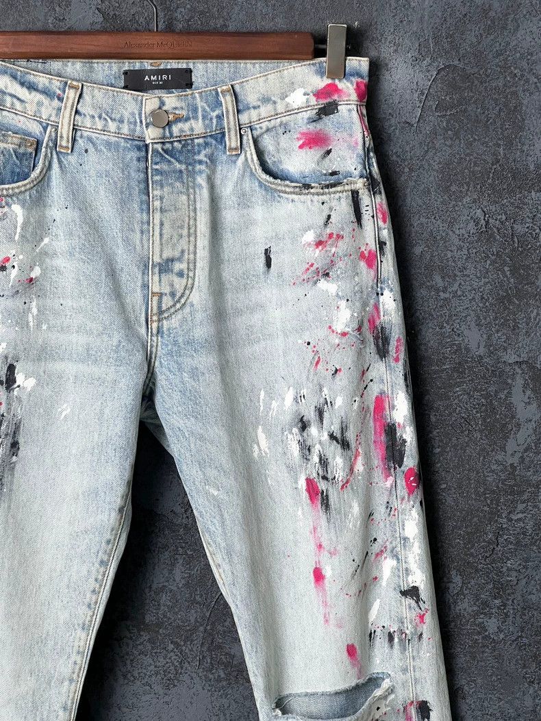 Amiri Amiri Ripped Ink Print Cotton Denim Pants Size US 30 / EU 46 - 4 Thumbnail