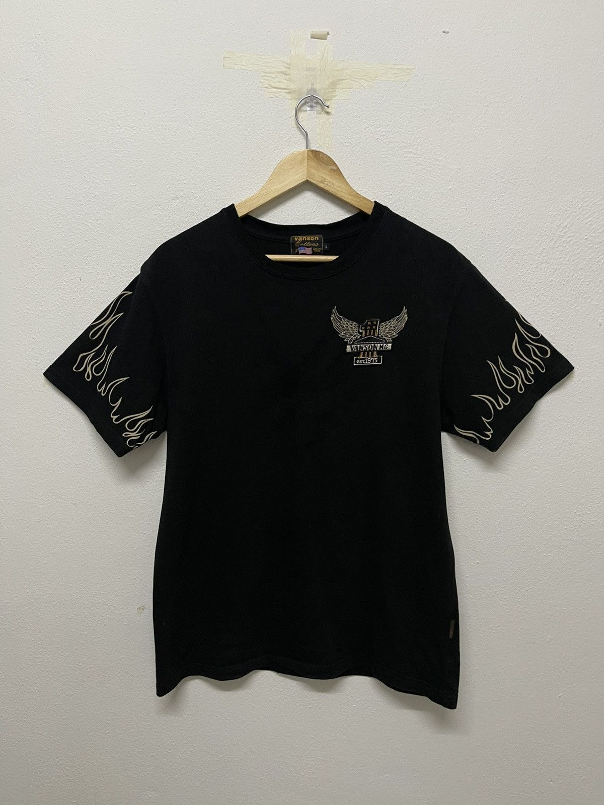 Vanson Leathers 2000s VANSON LEATHER FLAME SLEEVE TSHIRT RARE Size US M / EU 48-50 / 2 - 2 Thumbnail