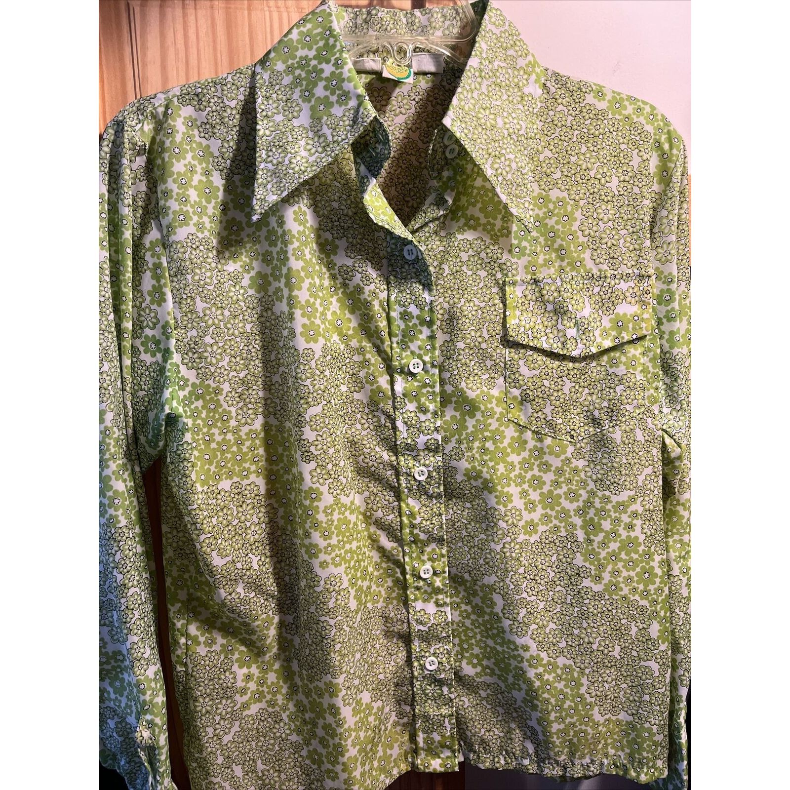 Other Skyr Vintage Womens M Shirt Green Nylon Disco Floral Button Size M / US 6-8 / IT 42-44 - 2 Thumbnail