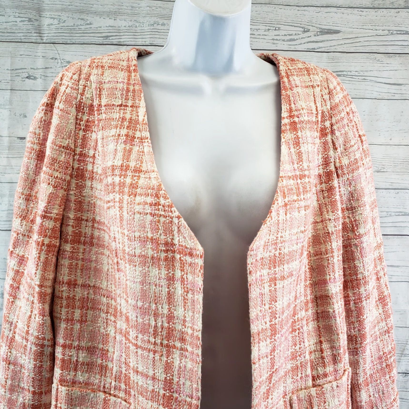 Talbots Talbots Blazer Open Front Tweed Pink Plaid Cotton Blend Womens Sz 14 Jacket Size XL / US 12-14 / IT 48-50 - 2 Thumbnail