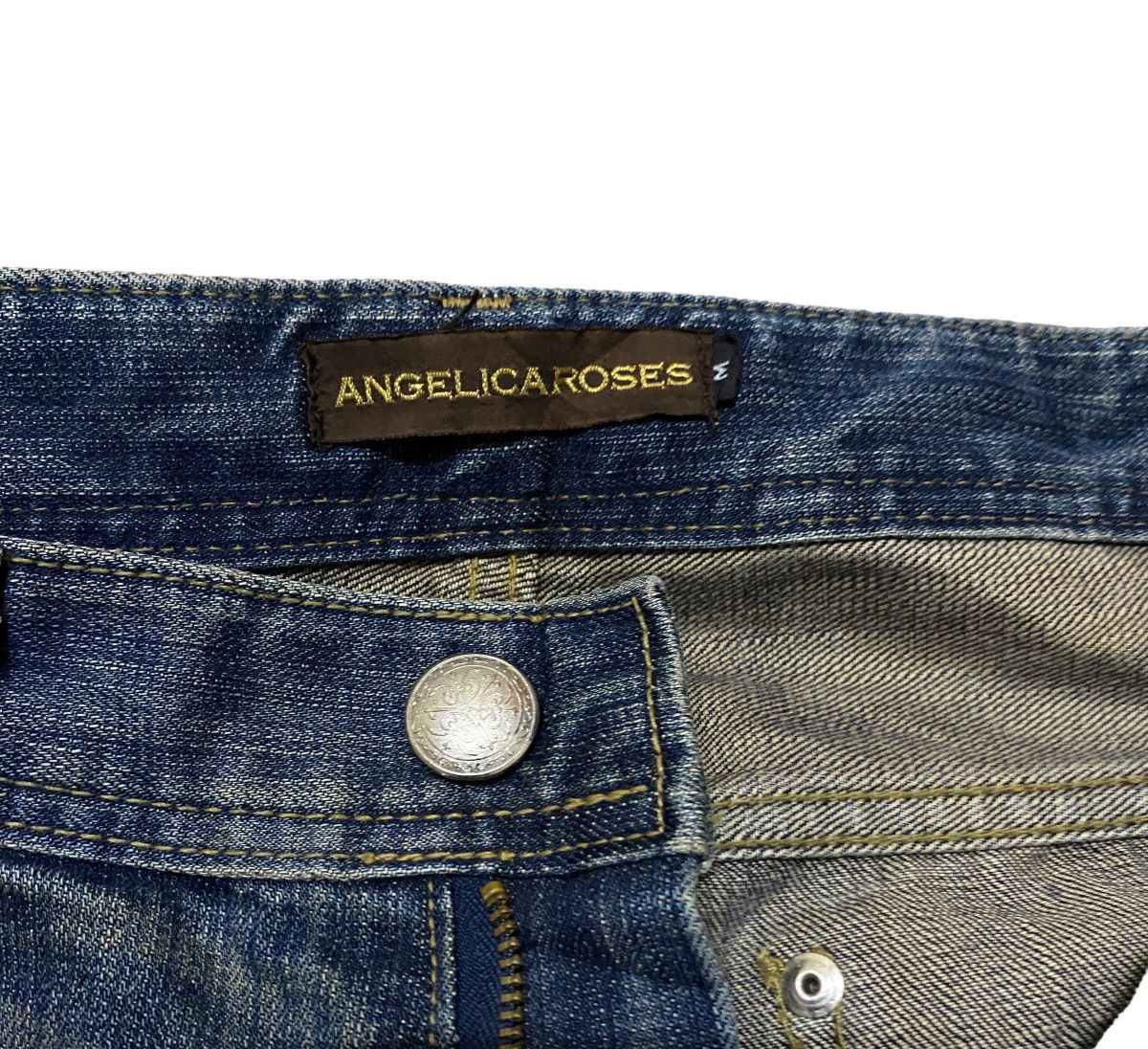 Le Grande Bleu (L.G.B.) Rare Design Vintage Angelica Roses Flared Waxed Jeans 2000s Size US 31 - 7 Thumbnail