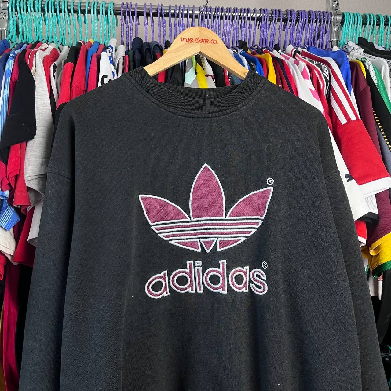 Adidas Vintage 90s Adidas Big Logo Sunfade Black/Red Sweatshirt Size US L / EU 52-54 / 3 - 2 Thumbnail