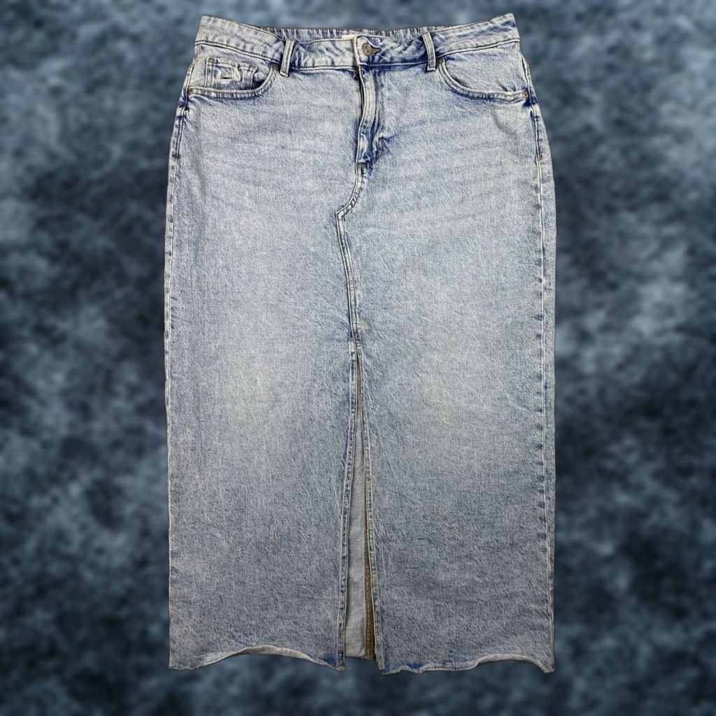 Maurices M Jeans Skirt Womens 16 Acid Wash Slit Front Stretch Denim Midi 90s Bohemian Vintage No N/A