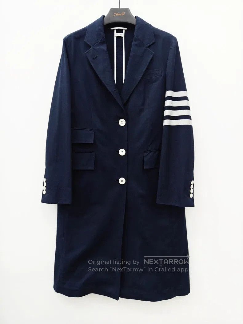 Thom Browne Thom Browne White mother-of-pearl button navy blue long co Size S / US 4 / IT 40 - 1 Thumbnail