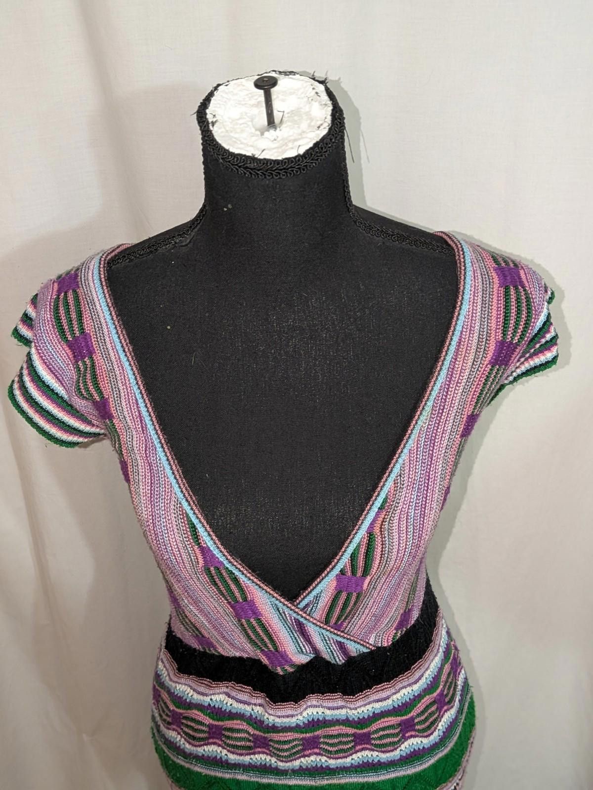 Live Mechanics VTG Y2K LIV Boho Multicolored Striped Crochet Mini Dress M Size M / US 6-8 / IT 42-44 - 2 Thumbnail