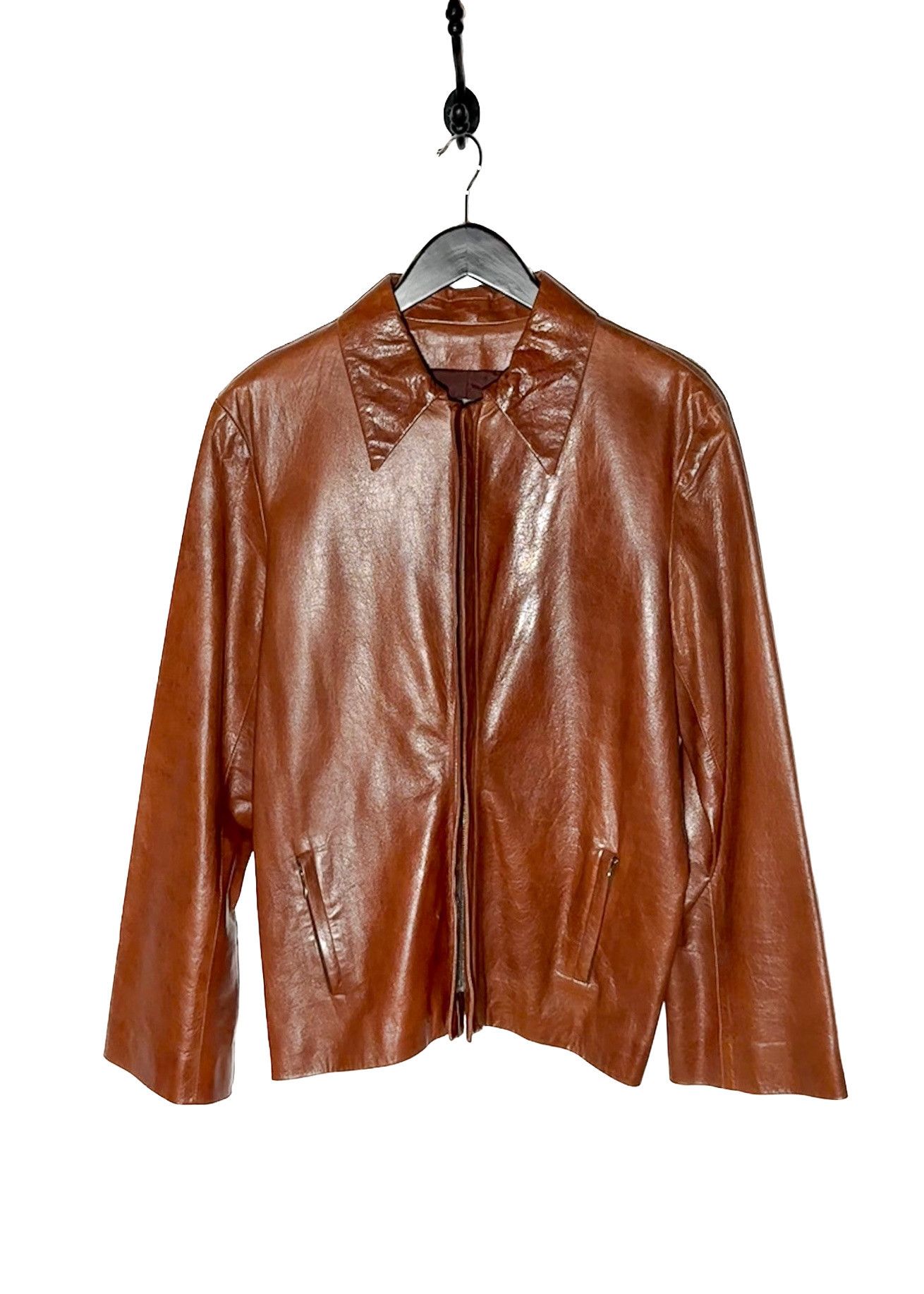 Lanvin Vintage Cognac Brown Lambskin Leather Jacket
