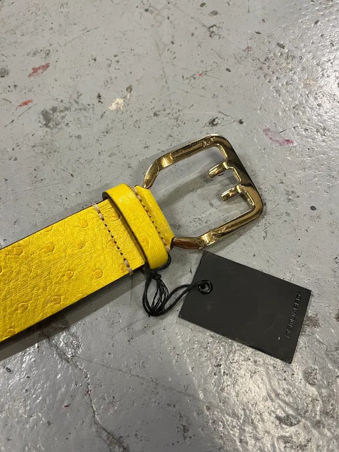 Designer × Dsquared2 × Vintage Dsquared2 Yellow Ostrich Effect Leather Belt Size ONE SIZE - 4 Thumbnail