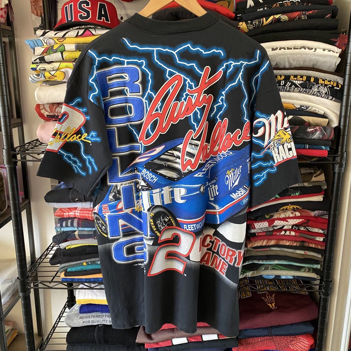 NASCAR Vintage Nascar T-Shirt Rolling Thunder Rusty Wallace 1997 Size US L / EU 52-54 / 3 - 4 Thumbnail