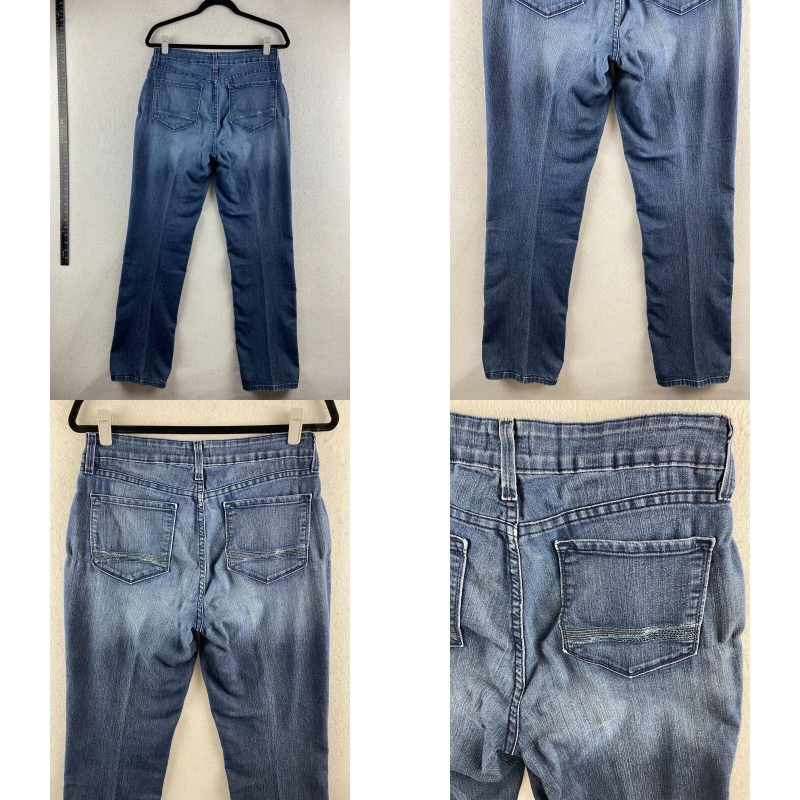 NYDJ VINTAGE is not vintage; NYDJ Jeans Size 10 Womens Blue Straight Lift Tuck Dark Distressed Stretch Denim Size 32" / US 10 / IT 46 - 10 Thumbnail