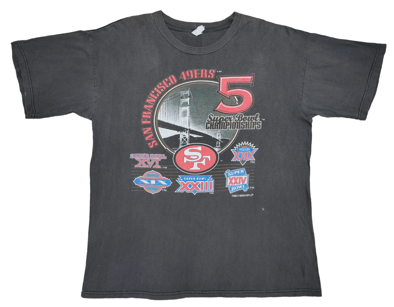 image of 1995 Vintage San Francisco 49Ers Nfl Faded T in Faded Black, Men's (Size Large)