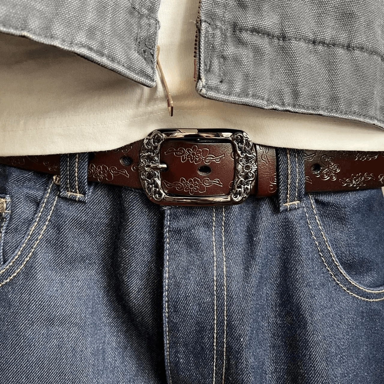 Cowboy Equipment vintage style brown american western floral design belt Size ONE SIZE - 5 Thumbnail