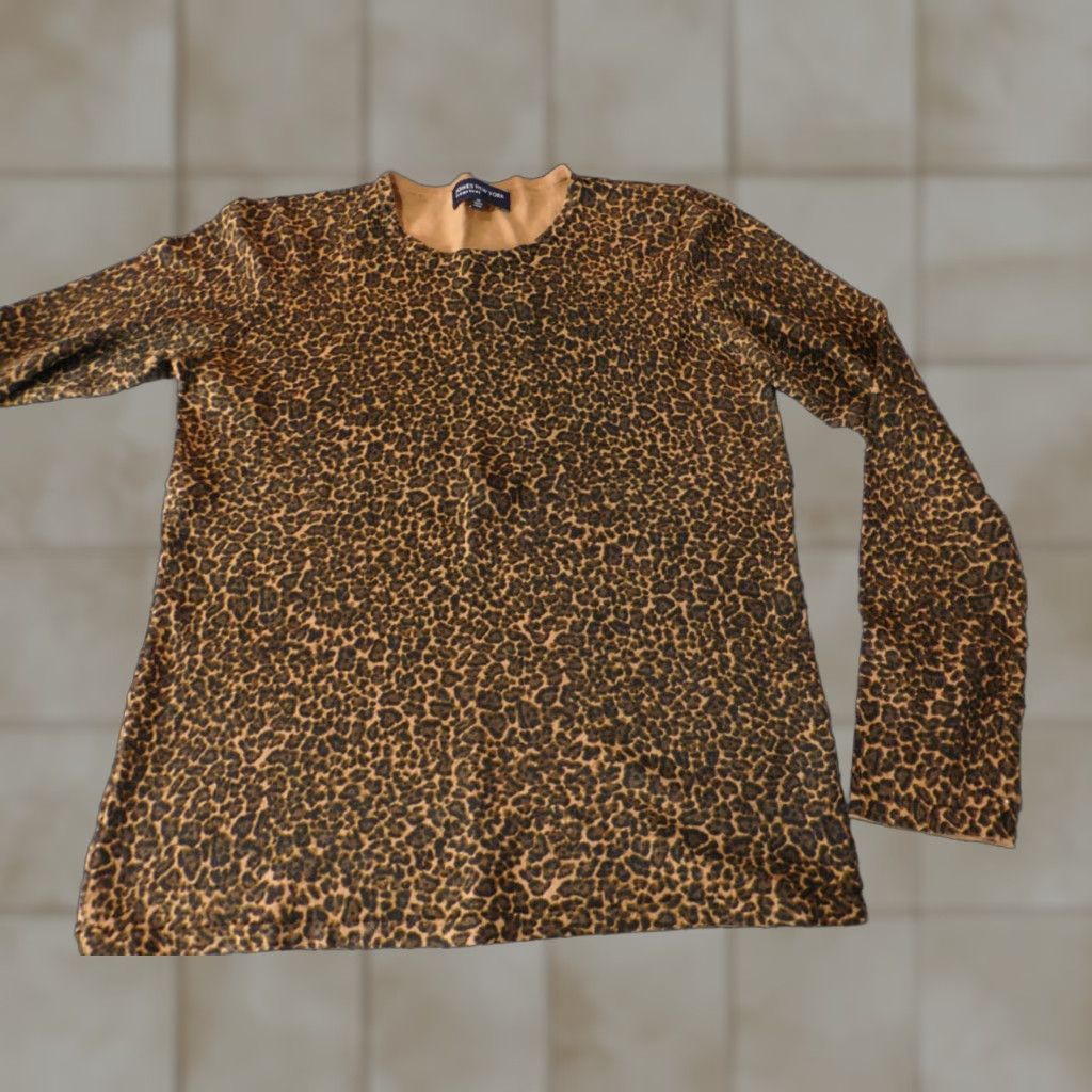 Jones New York Jones New York Blouse Shirt Womens M Brown Animal Print V-Neck Pullover Casual Stretch Size M / US 6-8 / IT 42-44 - 1 Thumbnail