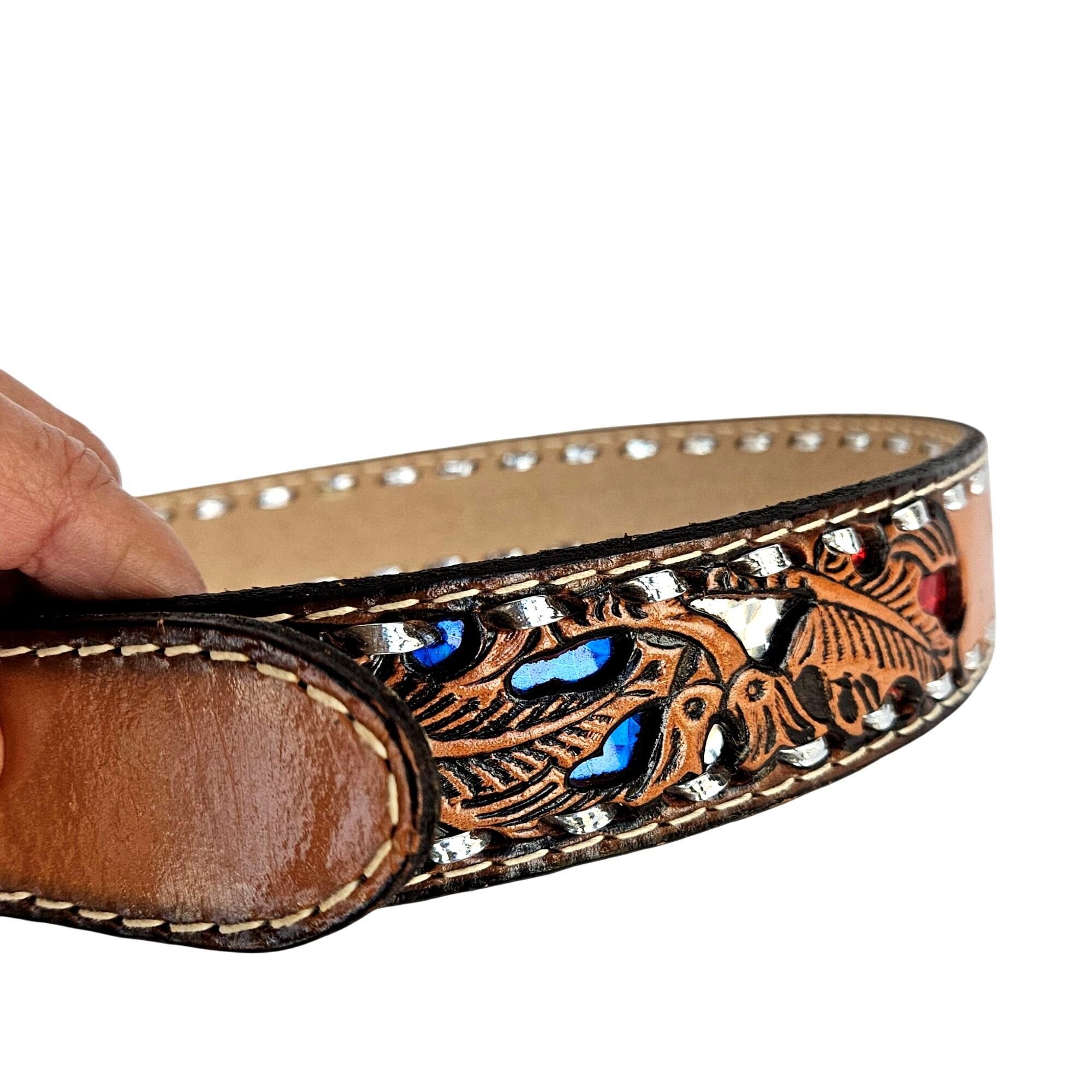 Handmade Vintage Tooled Leather Western Belt Cheryl USA 26 - 29 Waist Size ONE SIZE - 2 Thumbnail