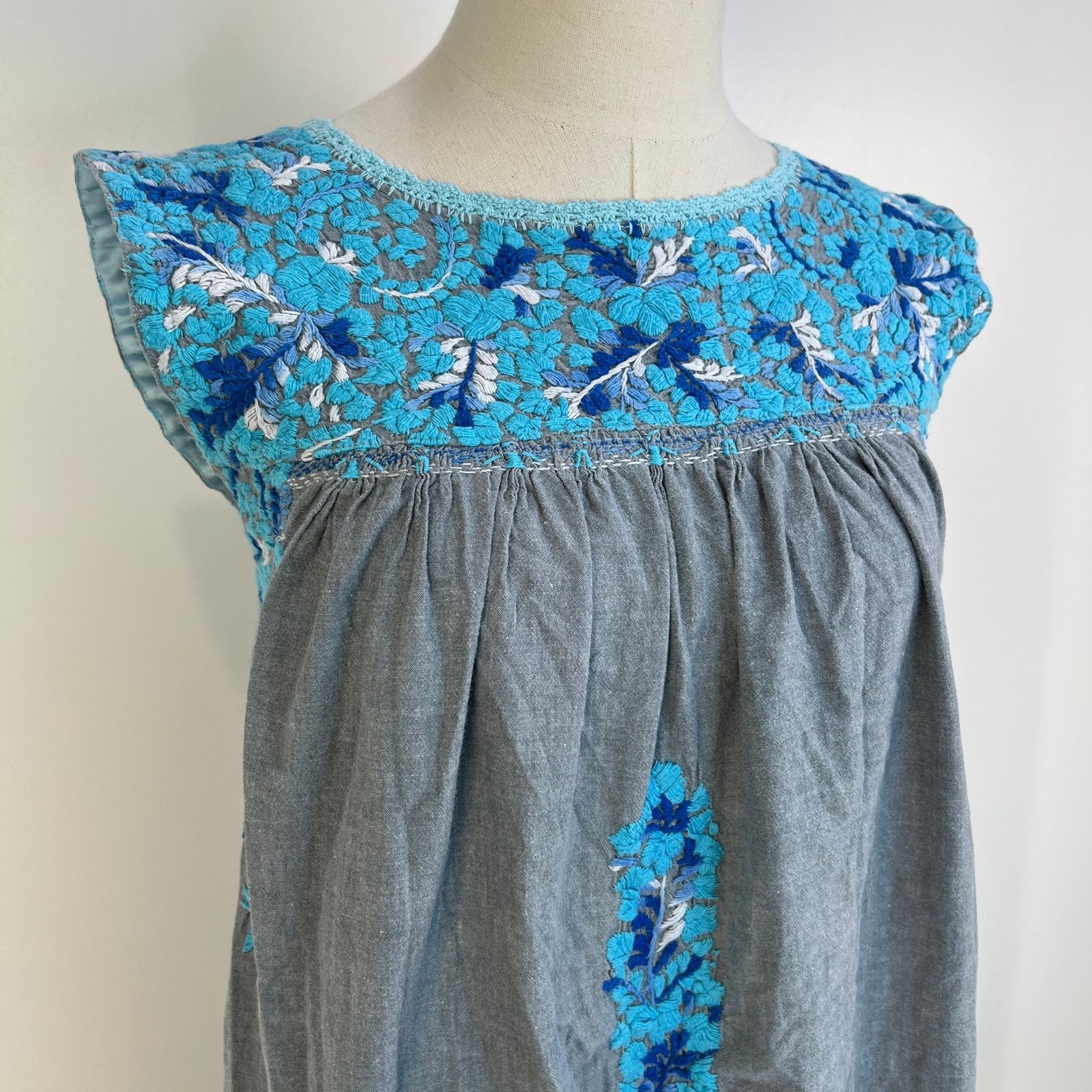 Other Mi Golondrina Arroyo Mini Dress Blue Floral Embroidered Size XS / US 0-2 / IT 36-38 - 2 Thumbnail