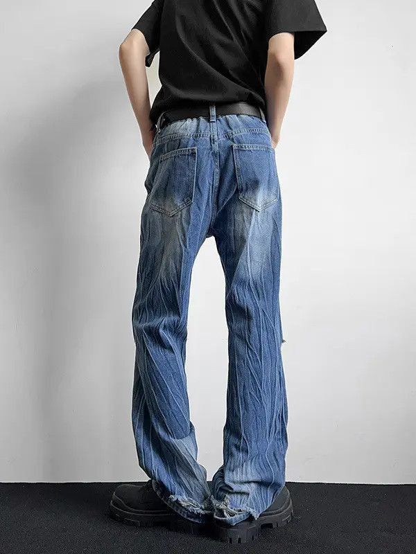Japanese Brand Retro loose straight leg ripped jeans Size US 32 / EU 48 - 4 Thumbnail