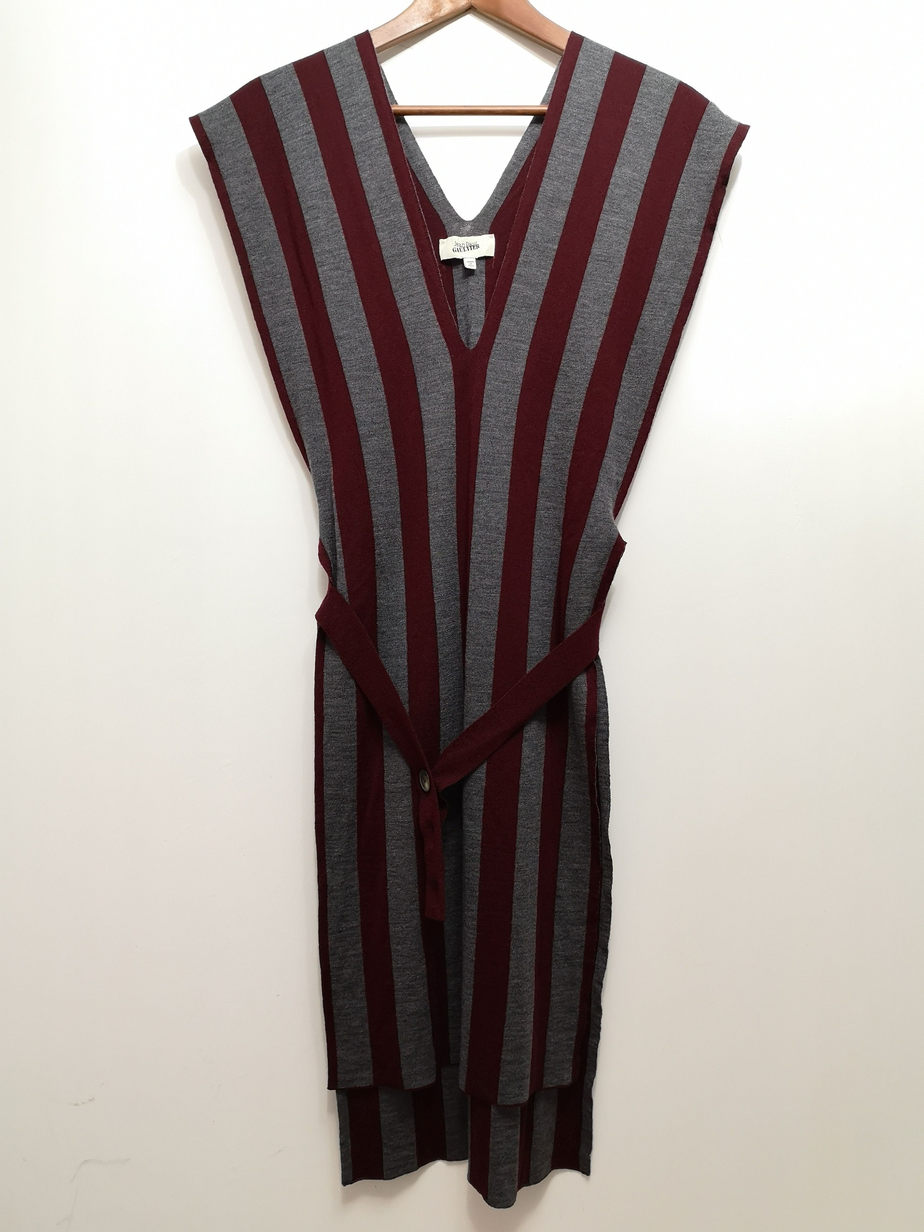 Jean Paul Gaultier × Vintage Vertical Stripe V Neck Sleeveless Sweater Knit Overlay Piece Size M / US 6-8 / IT 42-44 - 1 Thumbnail